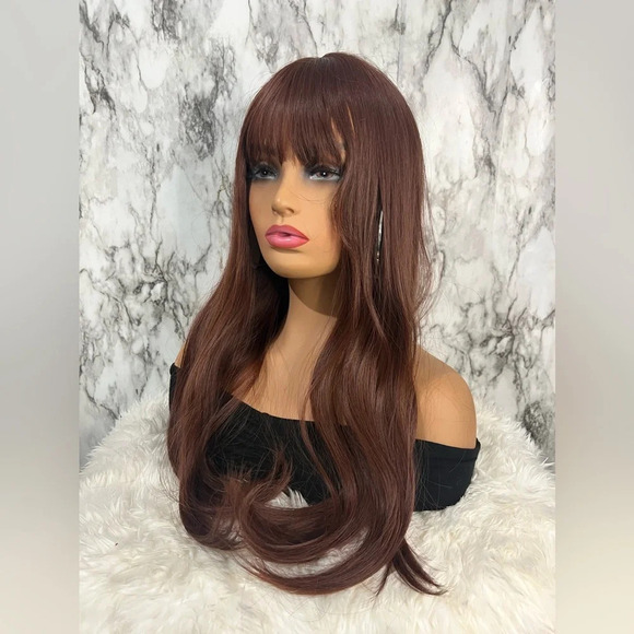 Burgundy Red Long Wig with Bangs 25 Inch - Picture 5 of 6
